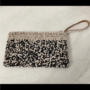 Elegant Beaded Clutch in Black and Cream